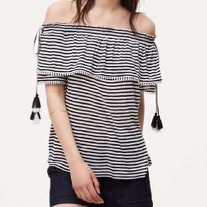 3/$30 NWT! LOFT OFF SHOULDER STRIPED TASSEL SHIRT